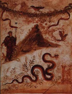 Affresco pompeiano raffigurante Bacco e il Vesuvio